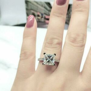 Gorgeous 3.28 Ctw Princess Cut VVS1 Diamond Solitaire Engagement Ring Real 14k White Gold