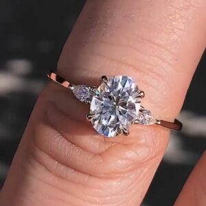3.10 Carat Solitaire Oval & Pear Cut 3-Stone Diamond Wedding Engagement Ring 14k Gold Plated