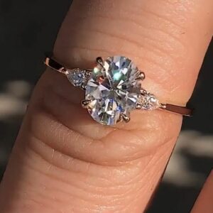 3.10 Carat Solitaire Oval & Pear Cut 3-Stone Diamond Wedding Engagement Ring 14k Gold Plated