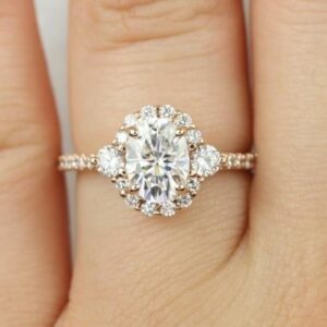Antique 2.53 Ctw Oval Cut White Diamond Halo Engagement Ring Real 14k Yellow Gold