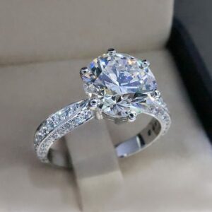 Gorgeous 3.90 Ctw Big Round Cut Diamond 3-Row Engagement Ring Solid 14k White Gold