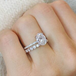 3.Ctw White Oval Cut Brilliant Diamond Hidden Halo Engagement Ring Bridal Set 14k White Gold