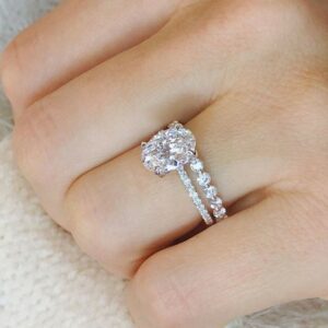 3.Ctw White Oval Cut Brilliant Diamond Hidden Halo Engagement Ring Bridal Set 14k White Gold