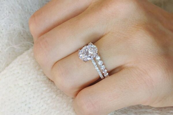 3.Ctw White Oval Cut Brilliant Diamond Hidden Halo Engagement Ring Bridal Set 14k White Gold