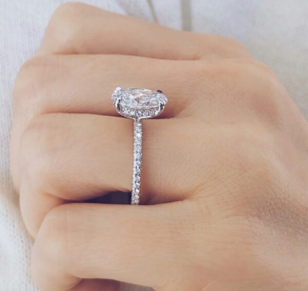 3.Ctw White Oval Cut Brilliant Diamond Hidden Halo Engagement Ring Bridal Set 14k White Gold