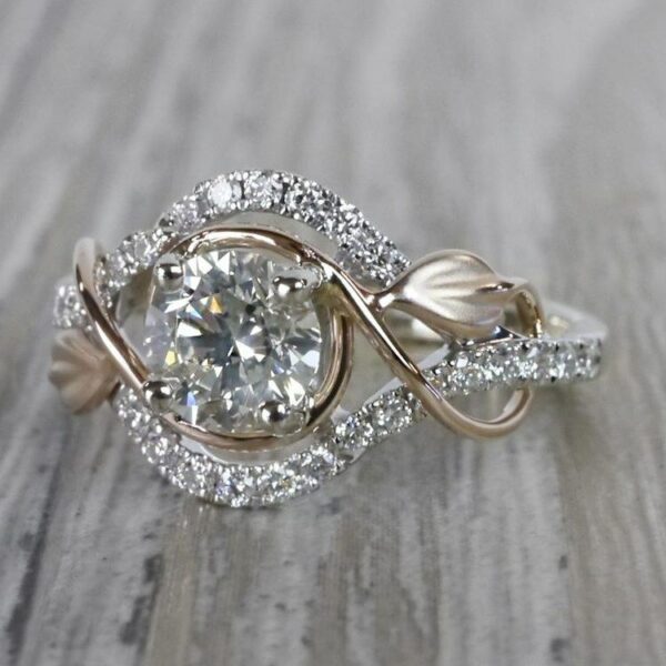 Vintage Style Engagement Ring, 1.63 Carat Excellent Cut Round Diamond Ring In 2-Tone 14k Gold Plated