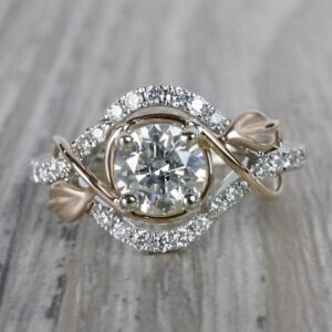 Vintage Style Engagement Ring, 1.63 Carat Excellent Cut Round Diamond Ring In 2-Tone 14k Gold Plated