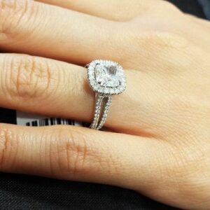 2.65 Ctw White Cushion Cut Diamond Halo 2-Shank Bridal Engagement Ring Solid 14k White Gold