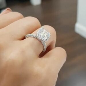 Forever 3.05 Ctw Cushion Cut Diamond Halo Luxurious Engagement Ring Real 14k White Gold