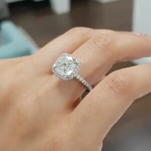 Forever 3.05 Ctw Cushion Cut Diamond Halo Luxurious Engagement Ring Real 14k White Gold