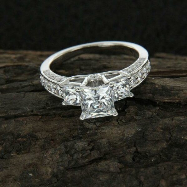 3.Ctw Three Stone Princess Cut Diamond Classic Wedding Engagement Ring 14k White Gold Over