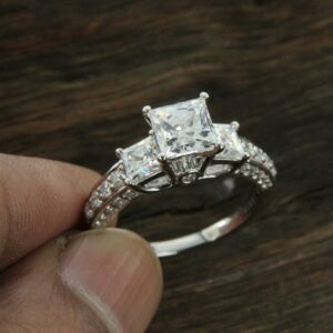 3.Ctw Three Stone Princess Cut Diamond Classic Wedding Engagement Ring 14k White Gold Over