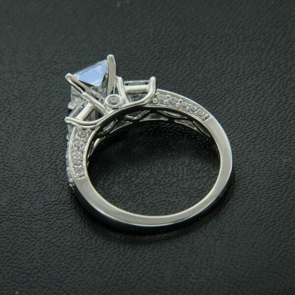 3.Ctw Three Stone Princess Cut Diamond Classic Wedding Engagement Ring 14k White Gold Over