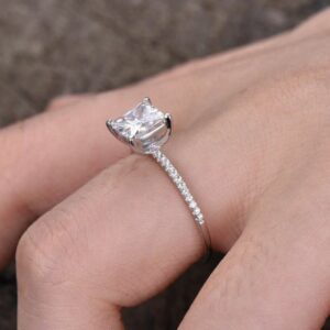 Fancy 2.05 Carat Princess Cut Diamond Solitaire With Accents Engagement Ring 925 Sterling Silver