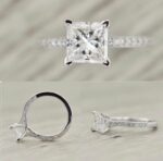 2.31 Carat Princess Cut White Diamond Vintage Engagement Ring Real 14k White Gold