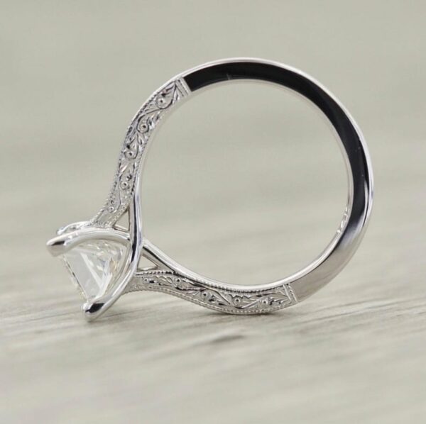 2.31 Carat Princess Cut White Diamond Vintage Engagement Ring Real 14k White Gold