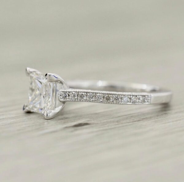 2.31 Carat Princess Cut White Diamond Vintage Engagement Ring Real 14k White Gold