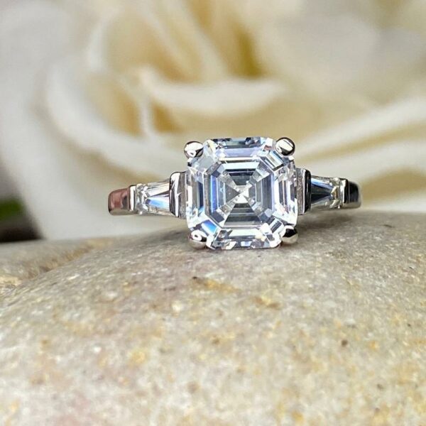 2.38 Carat Solitaire Asscher Cut Diamond With Accents Best Engagement Ring Real 925 Sterling Silver
