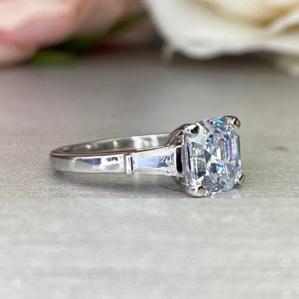 2.38 Carat Solitaire Asscher Cut Diamond With Accents Best Engagement Ring Real 925 Sterling Silver