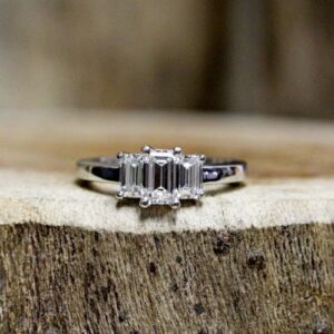 3-Stone Engagement Ring, 2.27 Ctw Emerald Cut White Diamond Ring Real 925 Sterling Silver