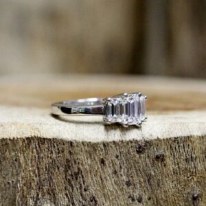 3-Stone Engagement Ring, 2.27 Ctw Emerald Cut White Diamond Ring Real 925 Sterling Silver