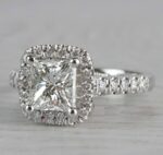 2.26 Ctw Princess Cut VVS1 Diamond Halo Classic Engagement Ring Solid 14k White Gold