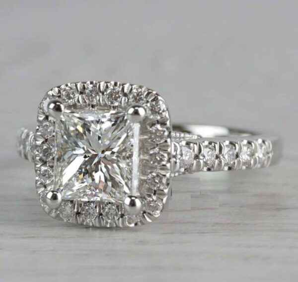 2.26 Ctw Princess Cut VVS1 Diamond Halo Classic Engagement Ring Solid 14k White Gold