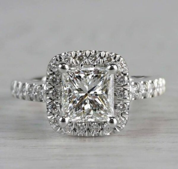 2.26 Ctw Princess Cut VVS1 Diamond Halo Classic Engagement Ring Solid 14k White Gold