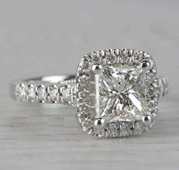 2.26 Ctw Princess Cut VVS1 Diamond Halo Classic Engagement Ring Solid 14k White Gold