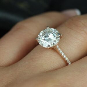Forever 3.00 Carat Brilliant Cut Diamond Solitaire With Accents Luxury Engagement Ring Solid 14k Yellow Gold