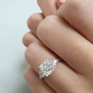 2.50 Carat Cushion Diamond Ring,3 Stone Diamond Engagement Ring,Real 14k White Gold