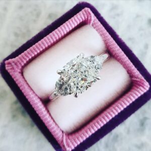 2.50 Carat Cushion Diamond Ring,3 Stone Diamond Engagement Ring,Real 14k White Gold
