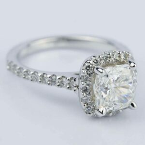 2.50 Ct Cushion White Diamond Halo Wedding Engagement Ring Solid 14k White Gold