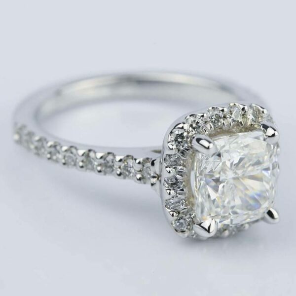 2.50 Ct Cushion White Diamond Halo Wedding Engagement Ring Solid 14k White Gold