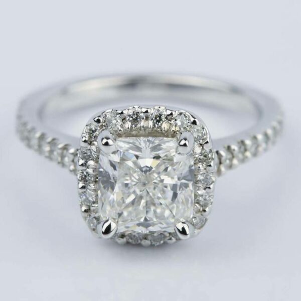 2.50 Ct Cushion White Diamond Halo Wedding Engagement Ring Solid 14k White Gold
