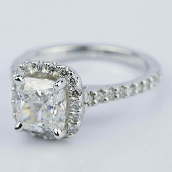 2.50 Ct Cushion White Diamond Halo Wedding Engagement Ring Solid 14k White Gold