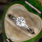 Unique 2.25 Ctw Round VVS1 Diamond Side Baguette Accents Engagement Ring 14k Gold Plated