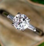 Unique 2.25 Ctw Round VVS1 Diamond Side Baguette Accents Engagement Ring 14k Gold Plated