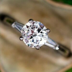 Unique 2.25 Ctw Round VVS1 Diamond Side Baguette Accents Engagement Ring 14k Gold Plated