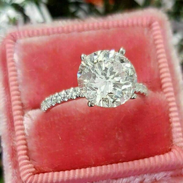 2.50 Ctw Brilliant Cut Diamond Solitaire With Accents Engagement Ring Real 925 Sterling Silver