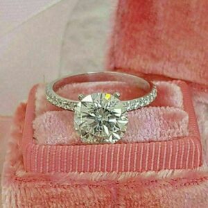 2.50 Ctw Brilliant Cut Diamond Solitaire With Accents Engagement Ring Real 925 Sterling Silver