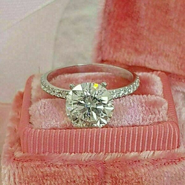 2.50 Ctw Brilliant Cut Diamond Solitaire With Accents Engagement Ring Real 925 Sterling Silver