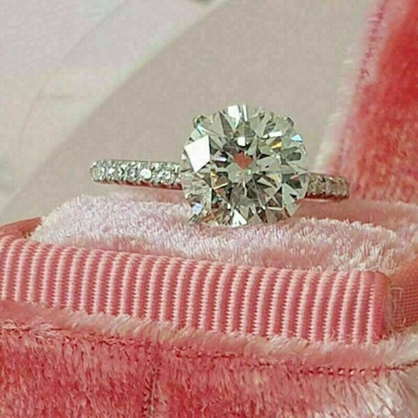 2.50 Ctw Brilliant Cut Diamond Solitaire With Accents Engagement Ring Real 925 Sterling Silver
