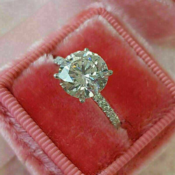 2.50 Ctw Brilliant Cut Diamond Solitaire With Accents Engagement Ring Real 925 Sterling Silver