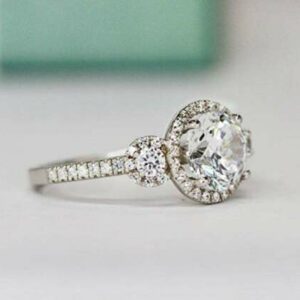 2.78 Ctw  Round Cut White Diamond 3-Stone Halo Wedding Engagement Ring 14k White Gold Over