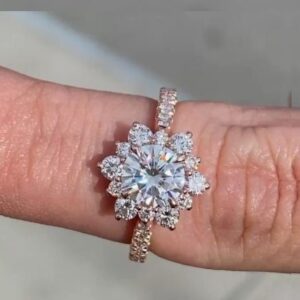 2.30 Ctw Round VVS1 Diamond Flower Halo Classic Wedding Engagement Ring 14k Yellow Gold Over