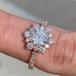 2.30 Ctw Round VVS1 Diamond Flower Halo Classic Wedding Engagement Ring 14k Yellow Gold Over
