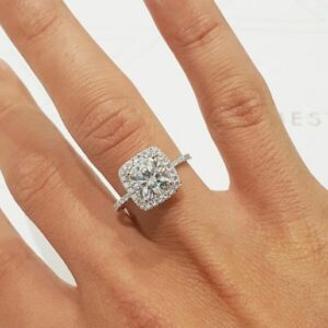 2.50 Ctw Cushion White Diamond Halo Luxurious Engagement Ring Real 14k White Gold