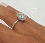 2.50 Ctw Cushion White Diamond Halo Luxurious Engagement Ring Real 14k White Gold