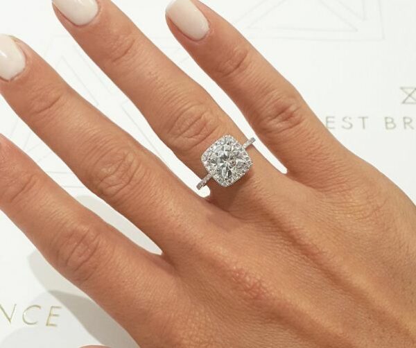 2.50 Ctw Cushion White Diamond Halo Luxurious Engagement Ring Real 14k White Gold